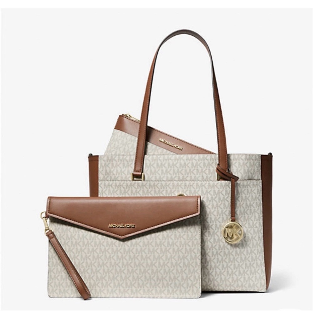 Michael Kors Maisie Large Leather 3 in 1 Tote Bag Vanilla MK Signature